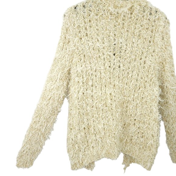 Janet Paris Open Front Cardigan Womens Size S/M Cream Gold Metallic Pockets NEW - Picture 14 of 16